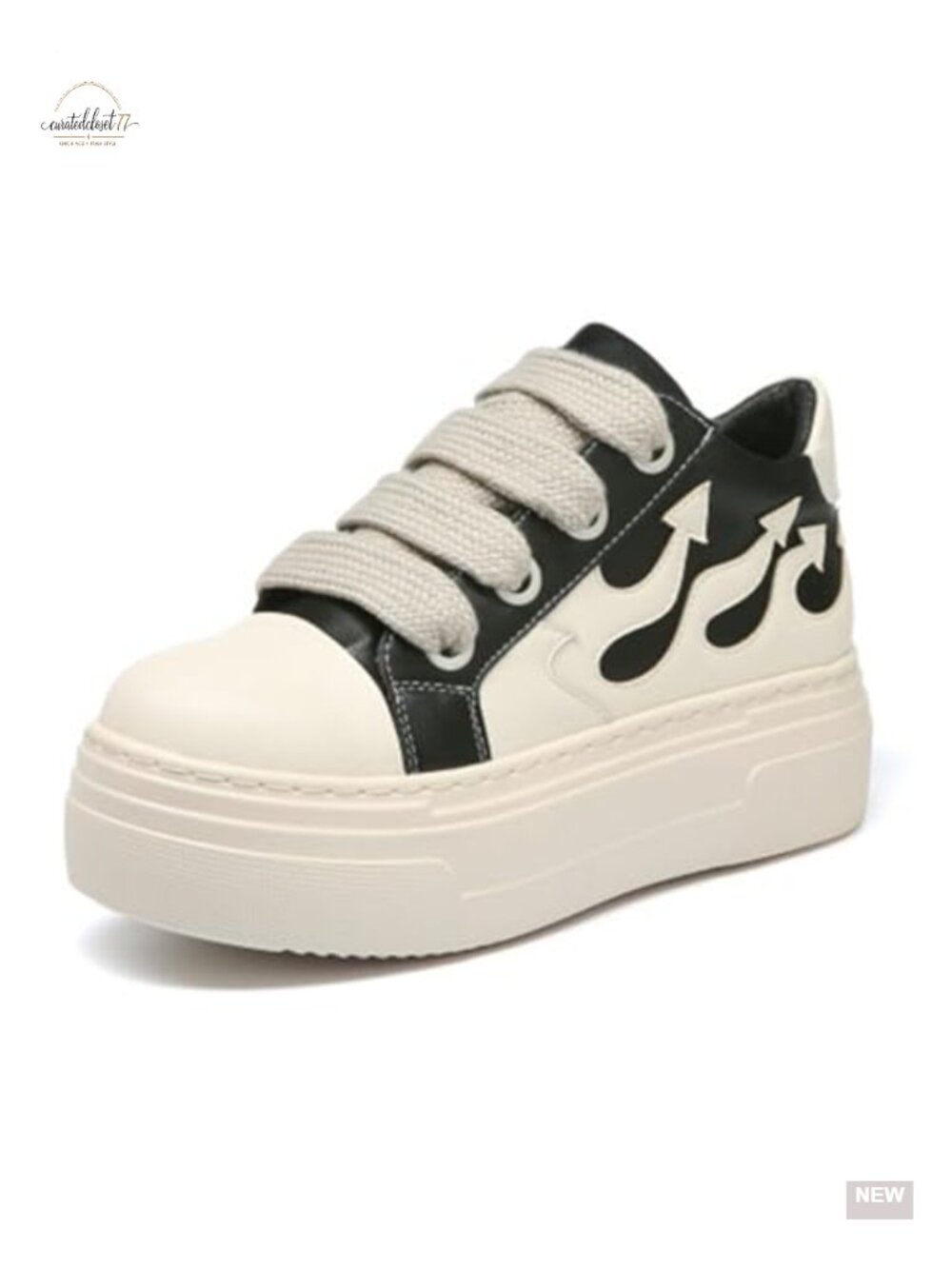 Unisex Flame Patchwork Platform Chunky Heels Low Top Lace Up Sneakers